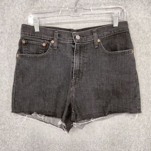 Levi Strauss High Rise Jean Shorts Womens Size 30 Black Wash Cutoff Frayed Denim